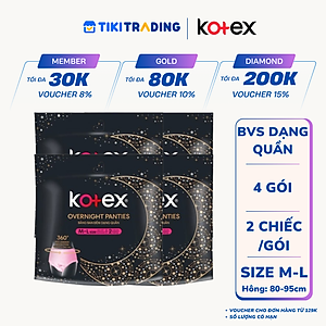   Combo 4 băng vệ sinh Kotex đêm dạng quần cỡ M/L (2 miếng/Gói)