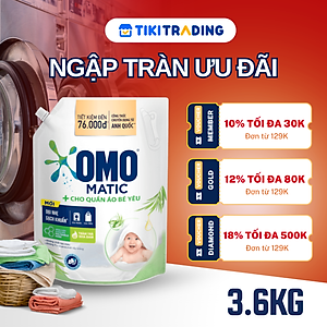 Túi Nước Giặt Omo Matic Cho Quần Áo Bé Yêu Chiết Xuất Tràm Trà Và Nha Đam Dịu Nhẹ, Sạch Khuẩn 3.6kg