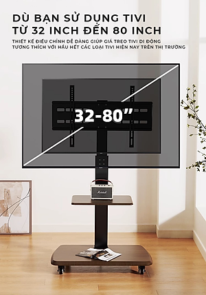 Giá treo tivi di động khung thép không gỉ phù hợp nhiều loại tivi có kệ để đồ thương hiệu IGA - GM173
