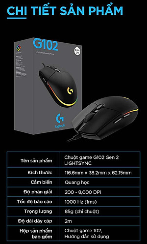 Chuột Gaming Logitech G102 Gen 2 Lightsync - Hàng Chính Hãng