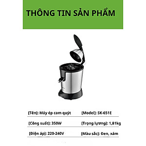 Máy vắt cam, máy ép cam SOKANY SK-651E - Công suất 350W, vắt cam nhanh chóng, tiện lợi, dễ dàng vệ sinh, sử dụng - HÀNG CHÍNH HÃNG