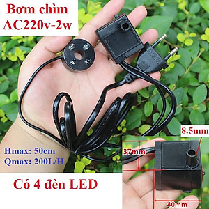 Bơm chìm hồ cá 2w, 5w, 8w có LED, dàn tưới mưa ...