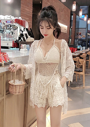 Set bikini len 2 - 3 chi tiết. Áo len móc kín bụng, che khuyết điểm. Đồ bơi len ren đi biển mẫu mới, hàng cao cấp, chất đẹp | KT100