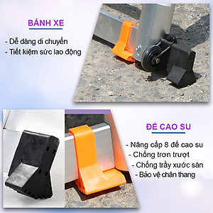 Thang nhôm rút đôi có bánh xe di chuyển tiện lợi, thanh giằn gia cố, khóa thang 2 lớp - NIKITA 2024