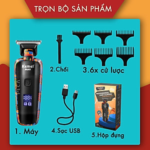 Tông đơ chấn viền cao cấp Kemei KM-MAX5090 phiên bản trend màn hình LCD hiển thị sạc nhanh USB có thể cắt tóc, cạo đầu, fade trắng chân tóc, bấm viền