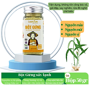 Bột gừng hữu cơ sấy lạnh Dalahouse 50gr - Nguyên màu, nguyên mùi, nguyên vị - Tiện dụng, không tốn công bóc vỏ, giã đập, say nghiền, rửa đồ nghề chế biến