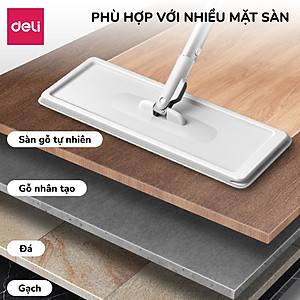 Cây lau nhà tự vắt có thùng 2 ngăn Deli, Bộ chổi lau nhà 360 độ kèm 3 bông lau microfiber siêu sạch