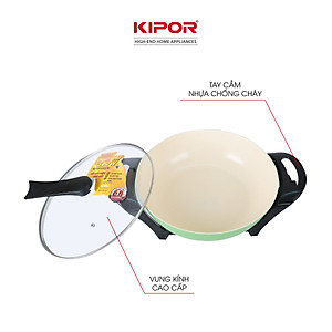 Nồi lẩu điện đa năng KIPOR KP-LD3211 - Lòng nồi chống dính WHITFORD cao cấp, nắp vung thuỷ tinh chịu nhiệt tay cầm chống đổ - Hàng chính hãng