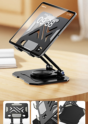 Kệ đỡ giá đỡ đế tản nhiệt cho máy tính bảng hợp kim nhôm gấp gọn xoay 360 độ nhiều nấc độ cao K31- Hàng chính hãng