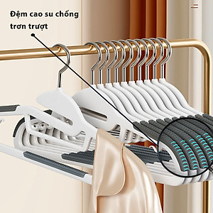 Combo 10 móc treo quần áo chống trượt xoay 360 đa năng, chất liệu nhựa siêu bền, màu giao ngẫu nhiên- hàng chính hãng
