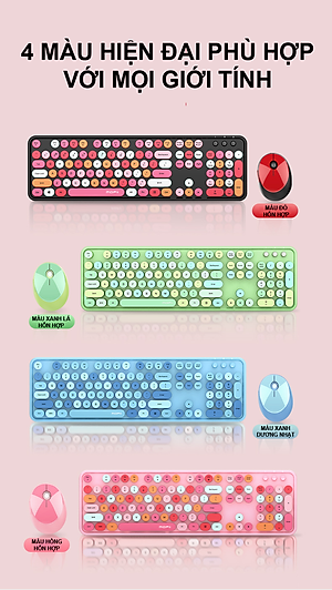 Bộ bàn phím và chuột không dây MOFII SWEET đa dạng màu sắc thiết kế nút tròn hiện đại - HÀNG CHÍNH HÃNG
