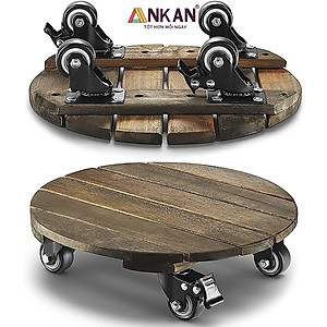 Đế Lót Chậu Cây Có Bánh Xe Cao Cấp ANKAN Hình Tròn Màu Xám Đen R30Cm Tải trọng 150 Kg Gỗ Tràm Bông