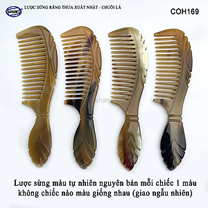 Lược Sừng Răng Thưa Chuôi Lá (Size: XL - 20cm) chải tóc, xoăn, rối, xù, mát xa đầu - COH169