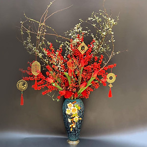 Phụ kiện handmade dây trang trí Tết, treo cây mai đào QUẠT CÁT TƯỜNG sắc đỏ son may mắn