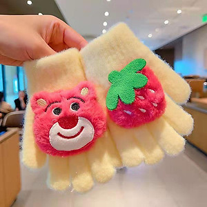 Mới găng tay lông xù kiểu hoạt hình gấu dâu tây và siêu nhân nhện đáng yêu cho bé