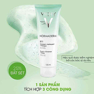 Kem Rửa Mặt Tẩy Tế Bào Chết Ngừa Mụn Kiêm Mặt Nạ Thanh Lọc Vichy Normaderm 3in1 Scrub + Cleanser + Mask 125ml