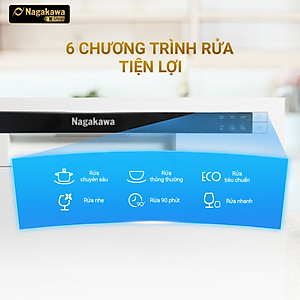 Máy rửa bát 8 bộ cao cấp Nagakawa NK8D61M- Bảo hành 2 năm - Made in Malaysia - Hàng chính hãng
