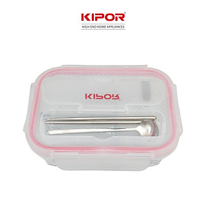 Combo hộp cơm + túi đựng cơm văn phòng KIPOR KP-HC02 - Hộp thuỷ tinh 3 ngăn kèm đũa thìa INOX - Hàng chính hãng