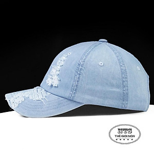 mũ lưỡi trai thời trang, nón jeans rách thời trang cá tính - màu xanh
