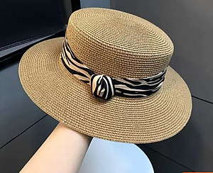Nón mũ rộng vành nhỏ chất liệu cói mũ rộng vành đi biển phối đai vân sọc Zebra mẫu mới thời trang Hàn Quốc dona24082505