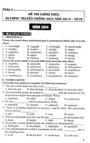 Tổng Tập Đề Thi Olympic 30 Tháng 4 Môn Tiếng Anh Lớp 10 (Cập Nhật Đề Thi Tới Năm 2023) - HA