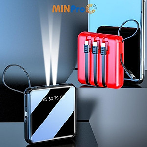 Cục sạc dự phòng 10000mAh mini, pin dự phòng nhỏ gọn, tặng kèm dây cáp 3 đầu hình vuông - MINPRO