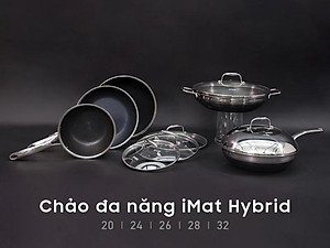 [Hàng chính hãng] Chảo xào/ đa năng sâu lòng inox iMat Hybrid Blackcube 26cm, Phủ chống dính Daikin-Nhật Bản thế hệ mới
