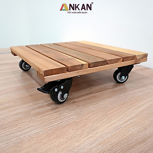 Kệ Để Chậu Cây Có Bánh Xe ANKAN, Đế Để Chậu Cây, Kệ Giá Đỡ Chậu Hoa Cây Cảnh, Hình Vuông Màu Vàng R30 Cm, Tải 150kg