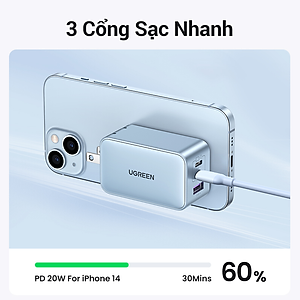 Sạc Nhanh UGREEN GaN 65W - Công Nghệ PD3.0/PD2.0 + QC4/QC3.0/QC2.0 + PPS/SCP/AFC - Tương Thích Nhiều Thiết Bị Laptop/MacBook/i.Pad/i.Phone 15 14 13 Pro Max/Sam.sung S24 S23 Ultra - Hàng Chính Hãng