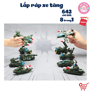 Đồ chơi lắp ráp xếp hình 8 trong 1 chủ đề quân sự Qman 42301 - Xe tăng quân sự (642 chi tiết)