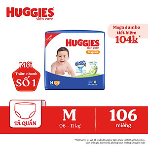 Tã/bỉm quần Huggies Skin Care Mega Jumbo M106 miếng với tràm trà dịu da