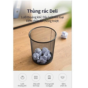 Thùng rác văn phòng lưới Deli - Sọt đựng rác - Màu đen - 28cm - 9188/E9190