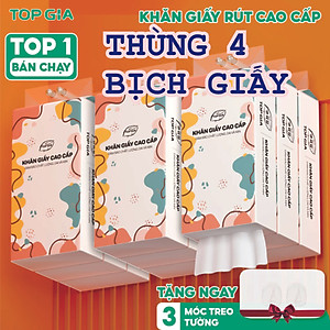 Khăn giấy treo tường 1280 tờ/4 lớp Topgia dạng rút tiện lợi cao cấp, tiết kiệm, an toàn kèm móc treo (Thùng 4 gói) 157x175cm