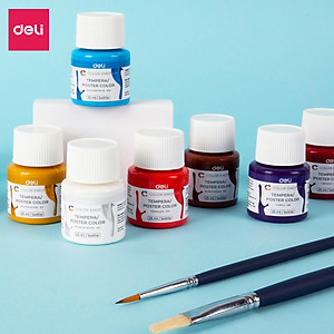 Set màu nước hũ Goat Gouache bộ màu nước pha sẵn 12 lọ 25ml kèm cọ Deli - Chất siêu mịn, dễ dàng trộn pha màu - Phù hợp học sinh, sinh viên mỹ thuật DIY - EC14