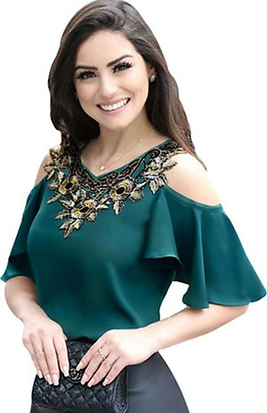 Áo trễ vai nữ thiêu hoa dành cho người mập