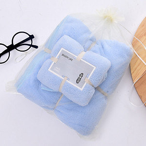 Khăn Tắm, Khăn Mặt, Combo 2 Khăn Lông Cừu Kích Thước 70cm x 140cm, 35cm x 75cm, Tiêu Chuẩn Hàn Quốc Sêu Mềm Mịn, An Toàn Cho Da - Chính hãng 
