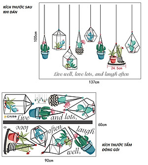 Decal dán tường Giàn treo chậu xương rồng và thông điệp ý nghĩa - DKN103 AmyShop (100 x 137 cm)
