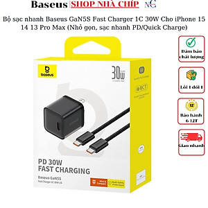 Bộ sạc nhanh Baseus GaN5S Fast Charger 1C 30W Cho iPhone 15 14 13 Pro Max (Nhỏ gọn, sạc nhanh PD/Quick Charge)- Hàng nhập khẩu