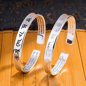Vòng tay bạc khắc chú kinh Phật cho Nam và Nữ - T0239
