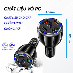 Tẩu Sạc Xe Ô Tô Chia 5 Cổng USB Type C Chuẩn PD, Cổng Quick Charge 3.0 | Kích Thước Nhỏ Gọn, Sạc Nhanh, Dòng Điện Ổn Định