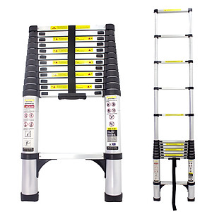Thang nhôm rút gọn SUMIKA SK380 - Chiều cao tối đa 3.8m, hợp kim nhôm cao cấp, khóa chốt chắc chắn, đế cao su chống trượt, nhỏ gọn, di chuyển tiện lợi - Hàng chính hãng