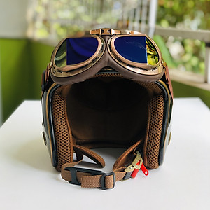 Mũ bảo hiểm xe máy 3/4 RONA R8 kèm kính phi công viền đồng cao cấp chính hãng