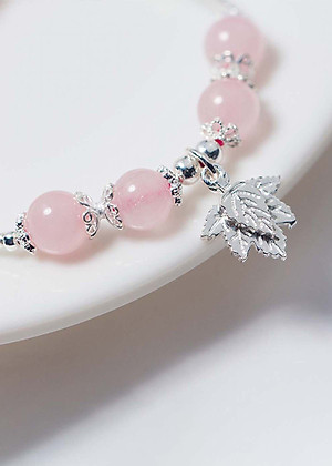 Vòng tay đá thạch anh hồng phối charm lá phong mệnh hỏa, thổ - Ngọc Quý Gemstones