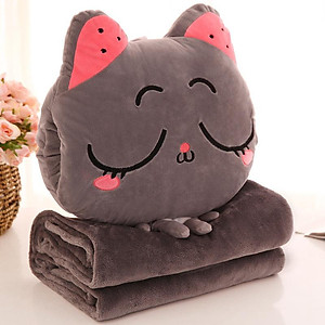 Bộ chăn gối ngủ văn phòng hình  mèo chibi 3 in 1, mẫu ngẫu nhiên-  hàng chính hãng