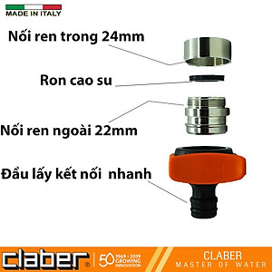Đầu Nối Vòi Nước Lavabo Claber 8587, ren trong 24mm, ren ngoài 22mm, chất liệu nhựa ABS và Inox