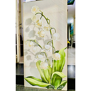 (ẢNH THẬT) Tranh treo tường hoa linh lan trắng bo viền vàng kèm đinh treo