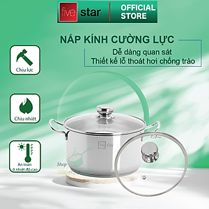 Bộ Nồi Inox 430 Bếp Từ 3 Đáy 3 Món Nắp Kính Fivestar Tặng 2 Muỗng Canh