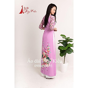 Áo dài Thúy Kiều in 3D lụa Nhật màu tím nhạt hoa hồng K14