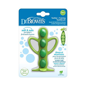 Gặm nướu + bàn chải đánh răng Dr.Brown’s 2 trong 1 100% silicone – Đậu Xanh Peapod