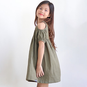 Đầm Bé Gái Kika Hở Vai Xanh Bộ Đội K109